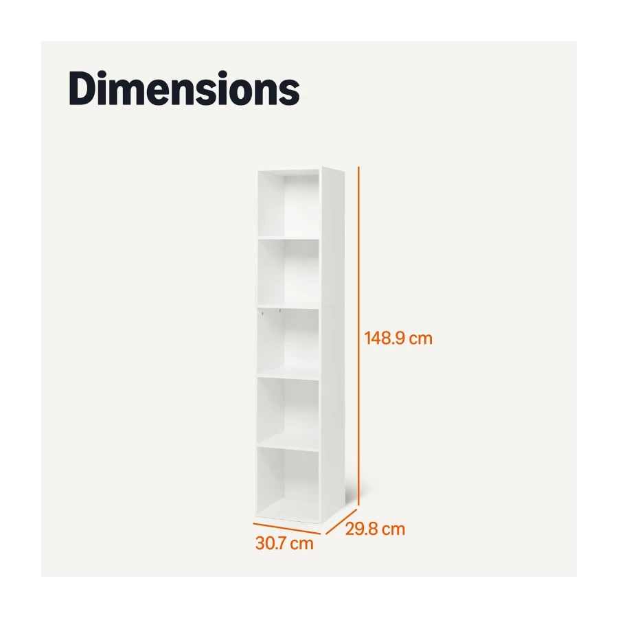 Amazon Basics 5-Cube Bookcase Compatible with Fabric Storage Cube Organizers, White