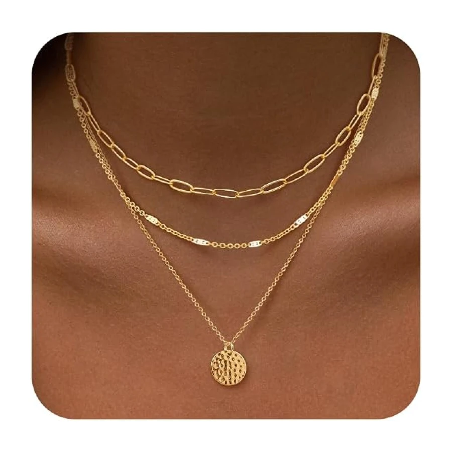 Gold Layered Necklaces for Women, 14K Gold