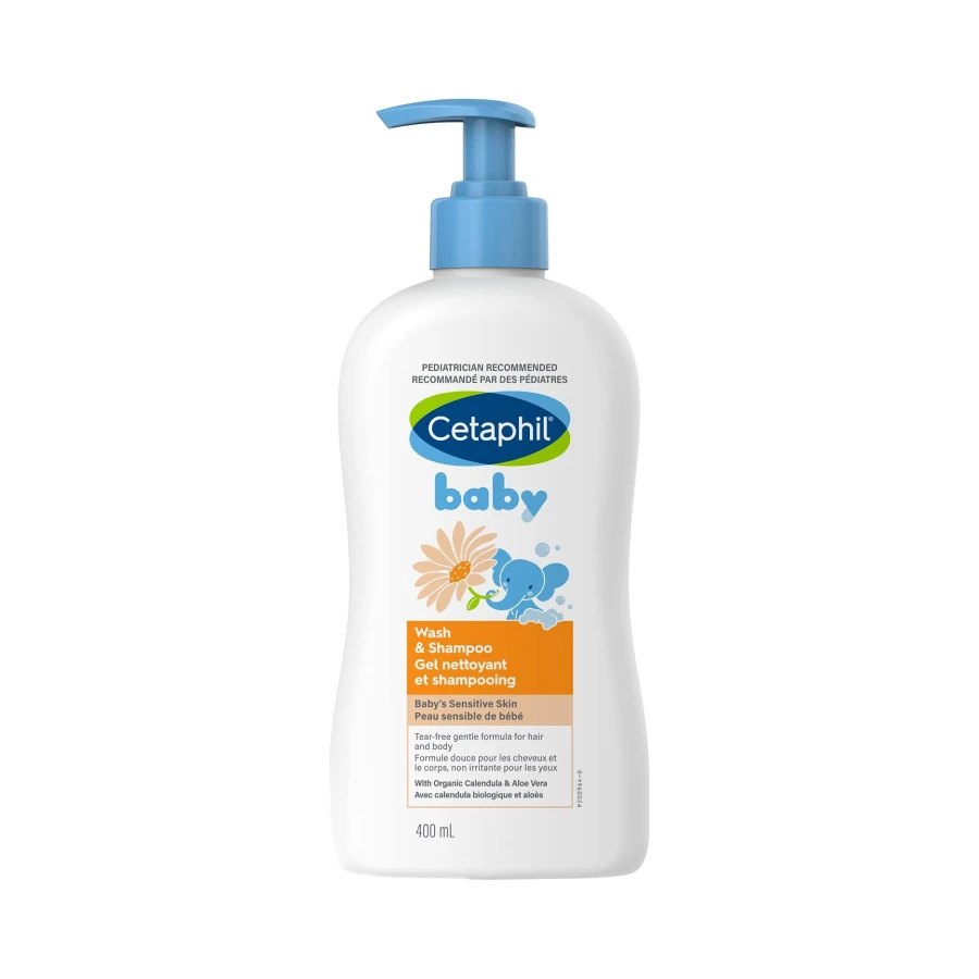 Cetaphil Baby Wash & Shampoo With Organic Calendula - Tear Free - Paraben, Colourant and Mineral Oil Free - 400ml Pump