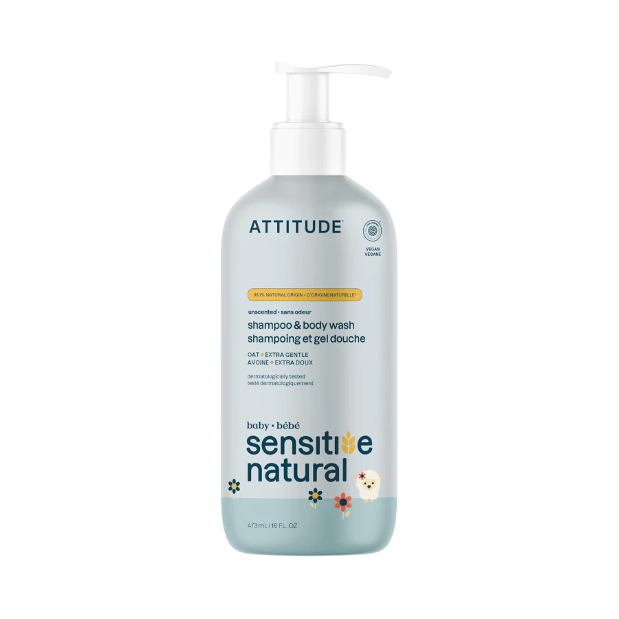 ATTITUDE Baby 2-in-1 Shampoo and Body Wash, Made in Canada, EWG Verified, Plant- and Mineral-Based Ingredients