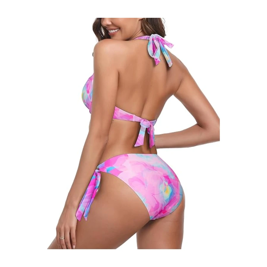 Colloyes Women’s Two Piece Bikini Sets Push Up Halter Bikini Bathing Suit Adjustable 2 Piece Swimsuit
