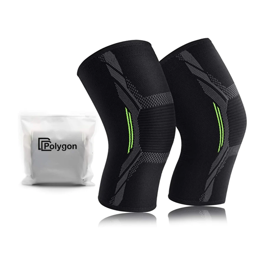 Polygon Knee Support Brace 2 Pack, Knee Compression Sleeve for Running, Arthritis, ACL, Meniscus Tear, Sports