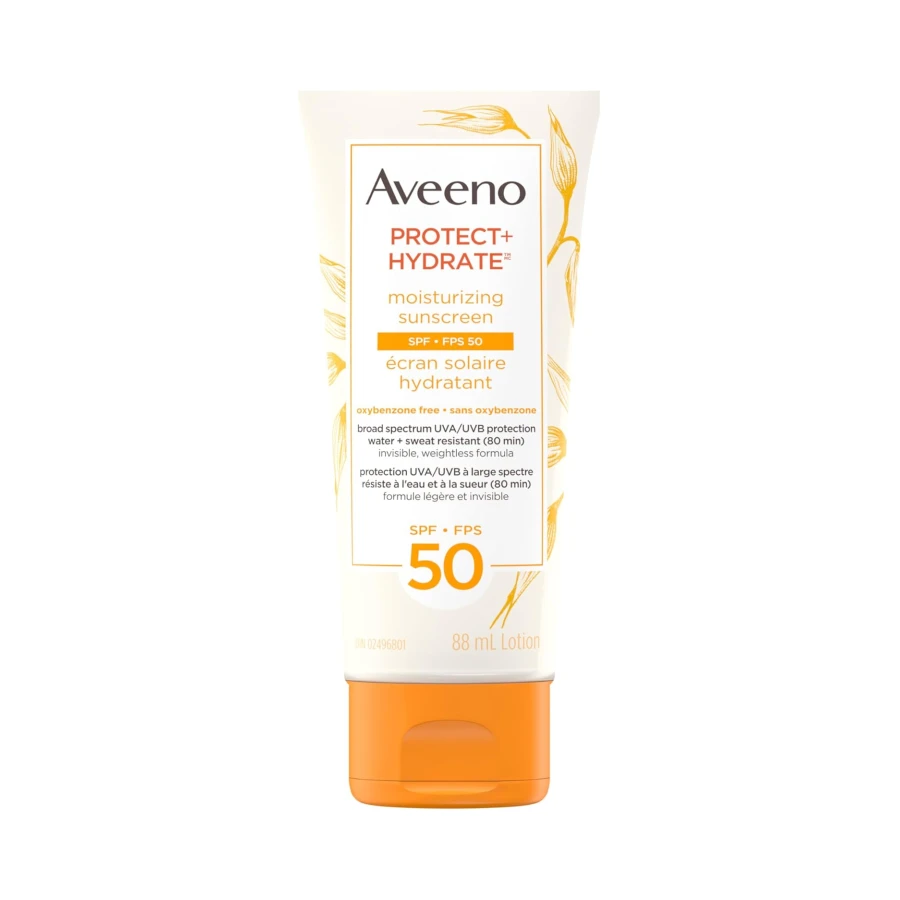Aveeno Protect & Hydrate Face Sunscreen Lotion SPF 50 - Broad Spectrum UVA/UVB Protection with Oat Formula - Water Resistant, Non-Comedogenic Moisturizing Cream for Sensitive Skin, 88 mL