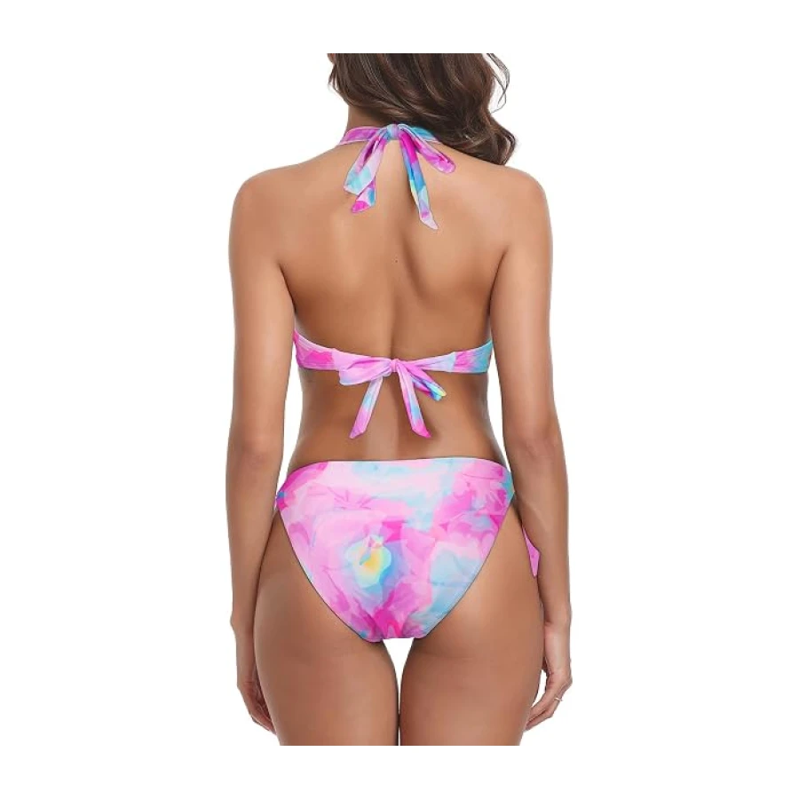 Colloyes Women’s Two Piece Bikini Sets Push Up Halter Bikini Bathing Suit Adjustable 2 Piece Swimsuit
