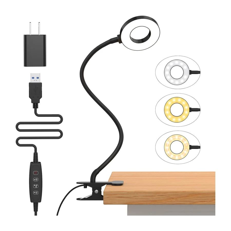 iZELL Desk Lamp, LED Reading Light with Clamp, 3 Color Modes