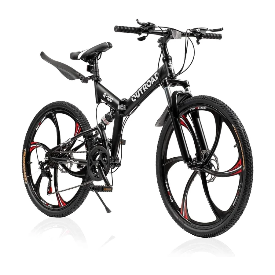 26 ich Folding Mountain Bike, 21 Speed High Carbon Steel Mountain Bike for Adults with 26 Inches Durable Tires, Front Suspension Folding Bicycle for Women and Man | 26 ich