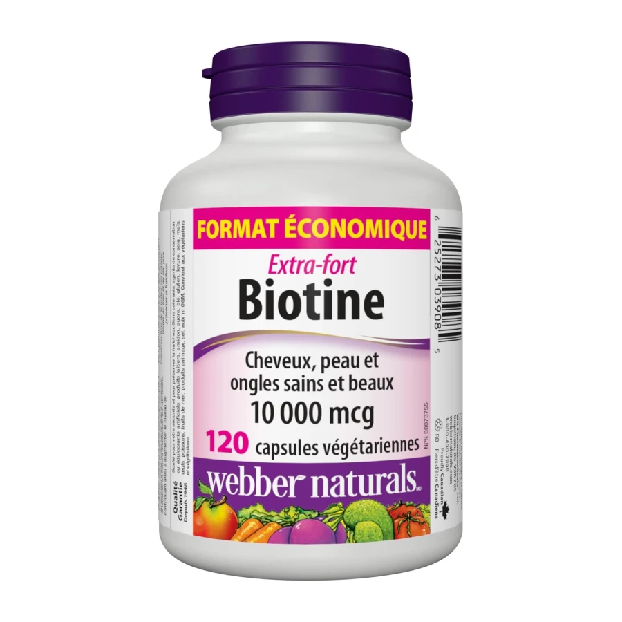 Webber Naturals Biotin Extra Strength, 10,000 mcg of Biotin Per Capsule, 120 Capsules
