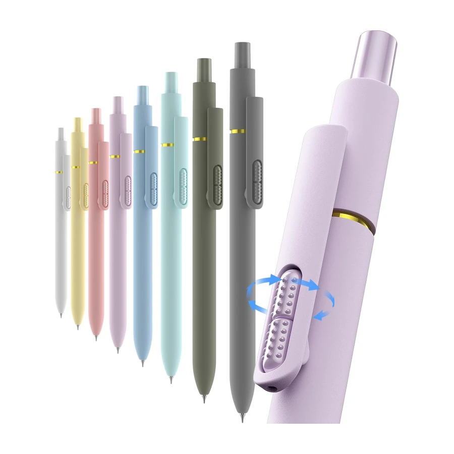 inkipen 8 Pcs Gel Pen-with Fidget Clip, Black Ink, Fine Point(0.5mm)