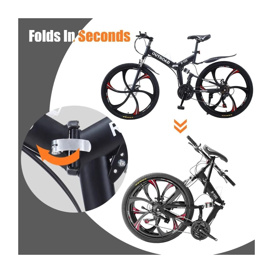 26 ich Folding Mountain Bike, 21 Speed High Carbon Steel Mountain Bike for Adults with 26 Inches Durable Tires, Front Suspension Folding Bicycle for Women and Man | 26 ich