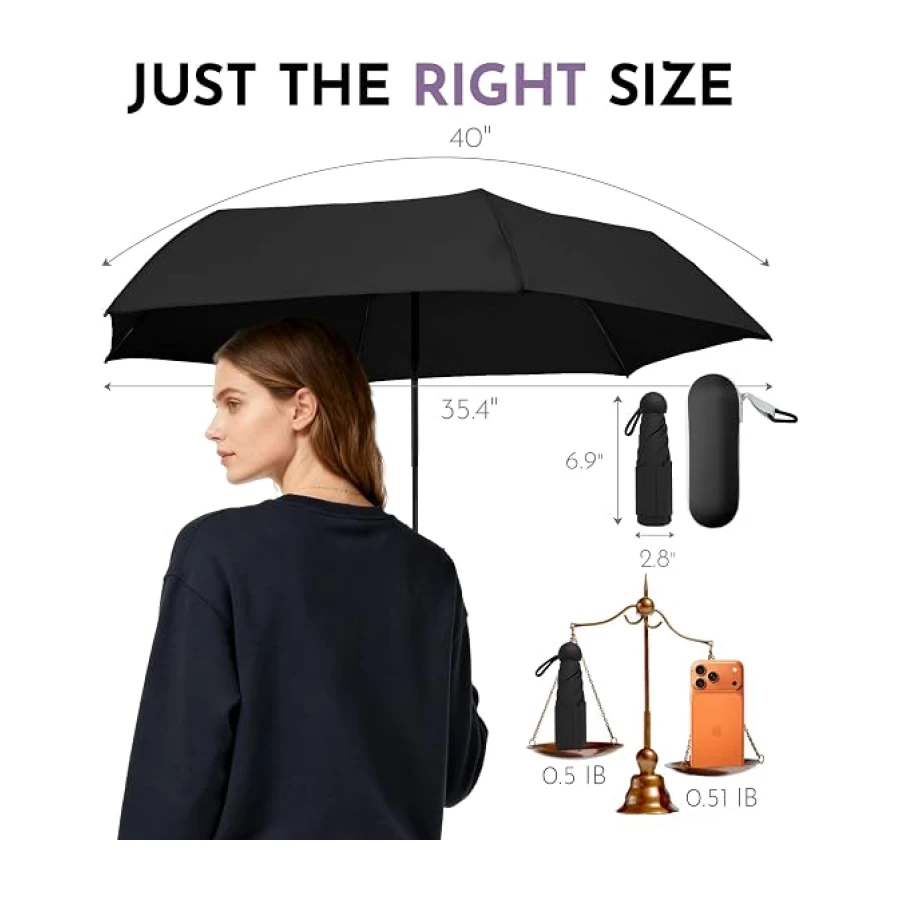 Lilac Travel Compact Mini Umbrella for Rain, Lightweight UPF100+ UV Sun Protection, Portable Pocket-Sized small Easy Use for Women, Men & Kids