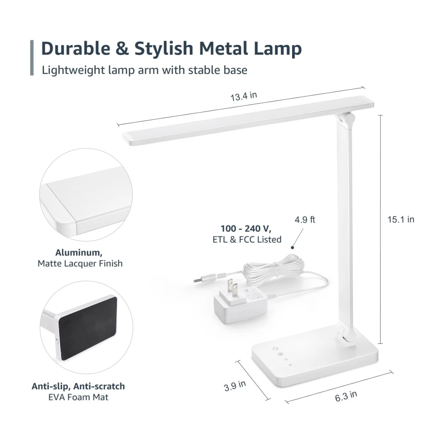 Lepro LED Desk Lamp, Metal Table Lamps Home Office, Eye-Caring Desk Light