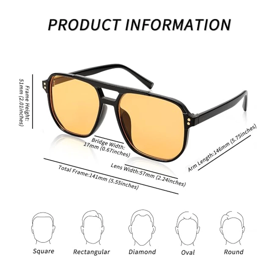 FEISEDY Retro Square Aviator Sunglasses Women Men 70s Vintage Trendy Plastic Frame Sun Glasses B2835