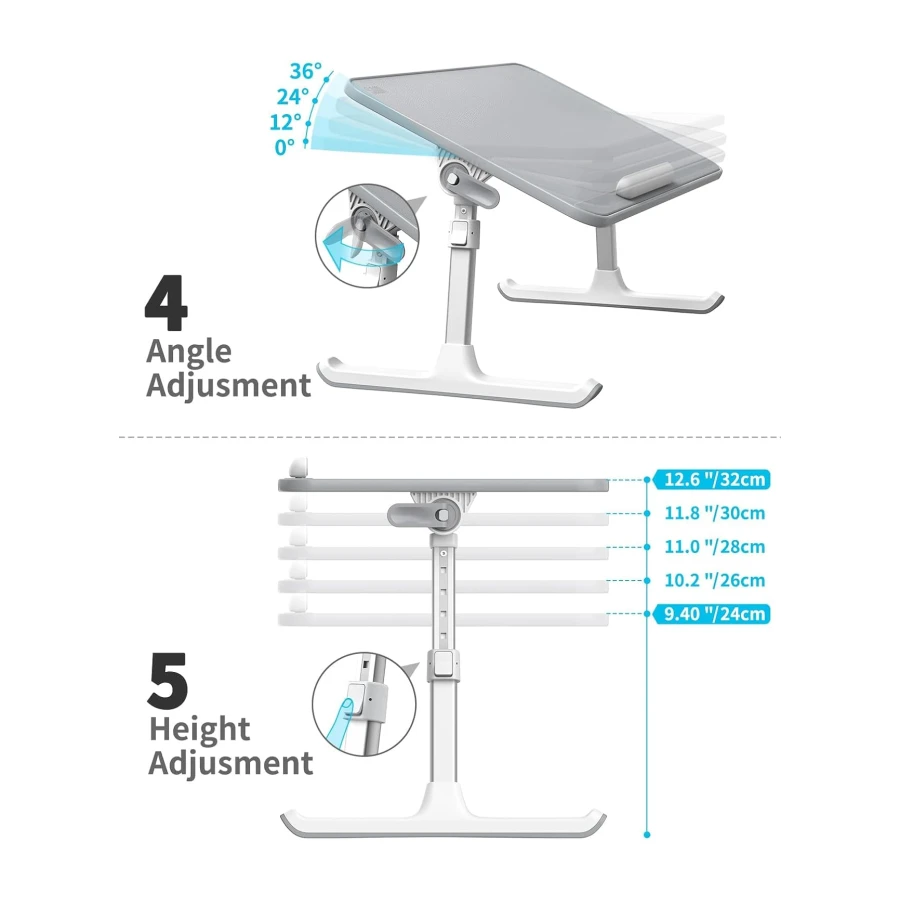 SAIJI Leather Lap Desk Laptop Bed Tray Table, Adjustable Laptop Stand for Bed