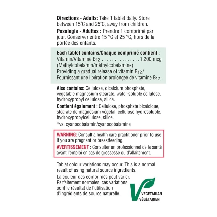Jamieson Vitamin B12 Methylcobalamin 1,200 mcg Tablets