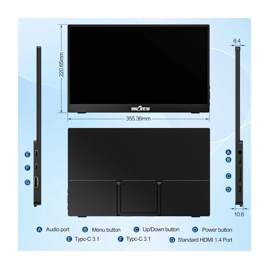 InnoView Portable Monitor 15.6" 1080P Portable Monitor for Laptop