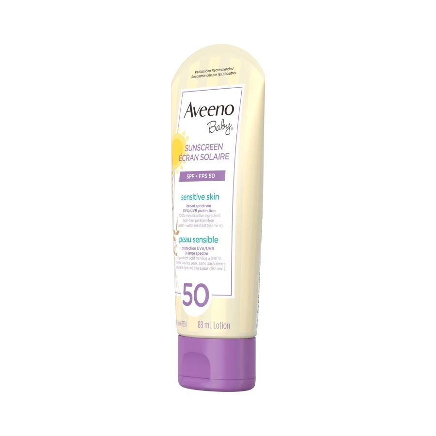 Aveeno Baby Mineral Sunscreen Lotion SPF 50-100% Naturally Sourced Zinc Oxide for Sensitive Skin - Water Resistant - 88 mL