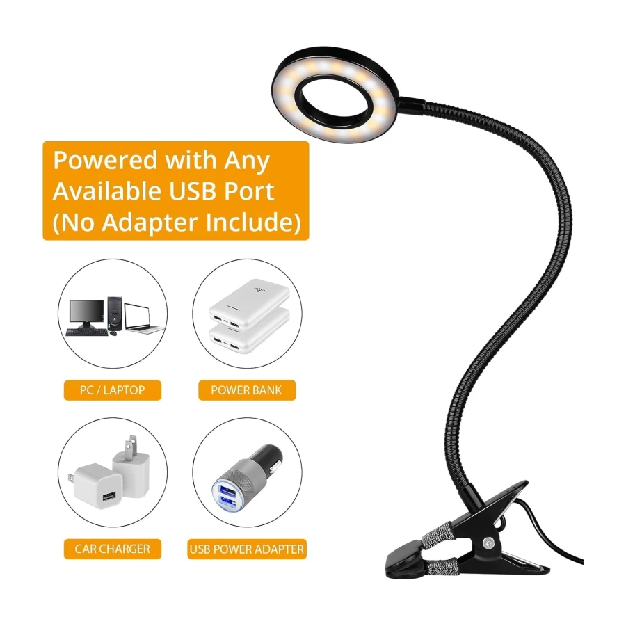iVict Desk Lamp, Eye Protection Clip on Ring Light, 48 LEDs USB Clip Light with 3 Color Modes