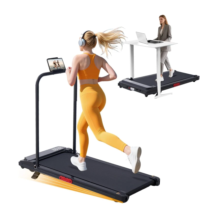 KASSADIN Electric Walking Pad with Handle Bar, Small Treadmills for Home