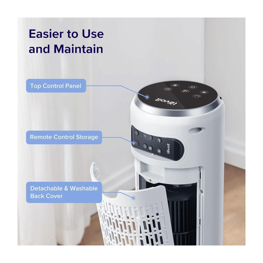 Levoit 25dB Tower Fan for Bedroom, 26ft/s Velocity Standing Fan, 90° Oscillating Cooling Fans for Home