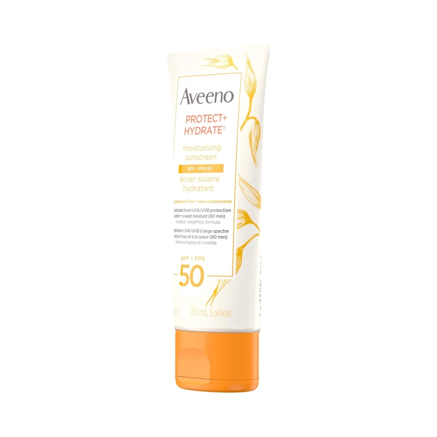 Aveeno Protect & Hydrate Face Sunscreen Lotion SPF 50 - Broad Spectrum UVA/UVB Protection with Oat Formula - Water Resistant, Non-Comedogenic Moisturizing Cream for Sensitive Skin, 88 mL