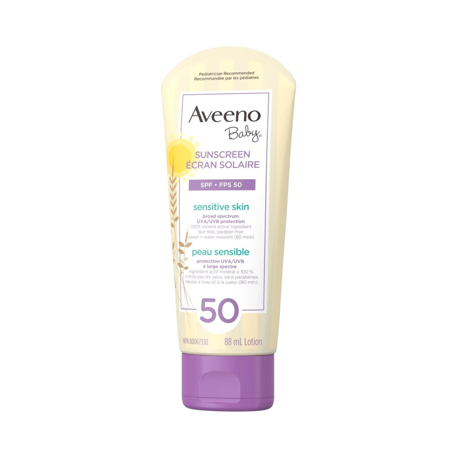 Aveeno Baby Mineral Sunscreen Lotion SPF 50-100% Naturally Sourced Zinc Oxide for Sensitive Skin - Water Resistant - 88 mL