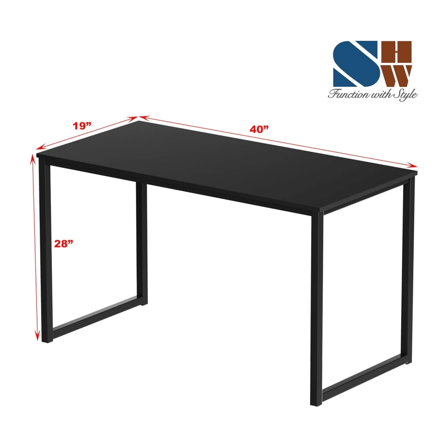 SHW Mission 40-Inch Home Office Computer Desk, Black | 102 x 50 cm