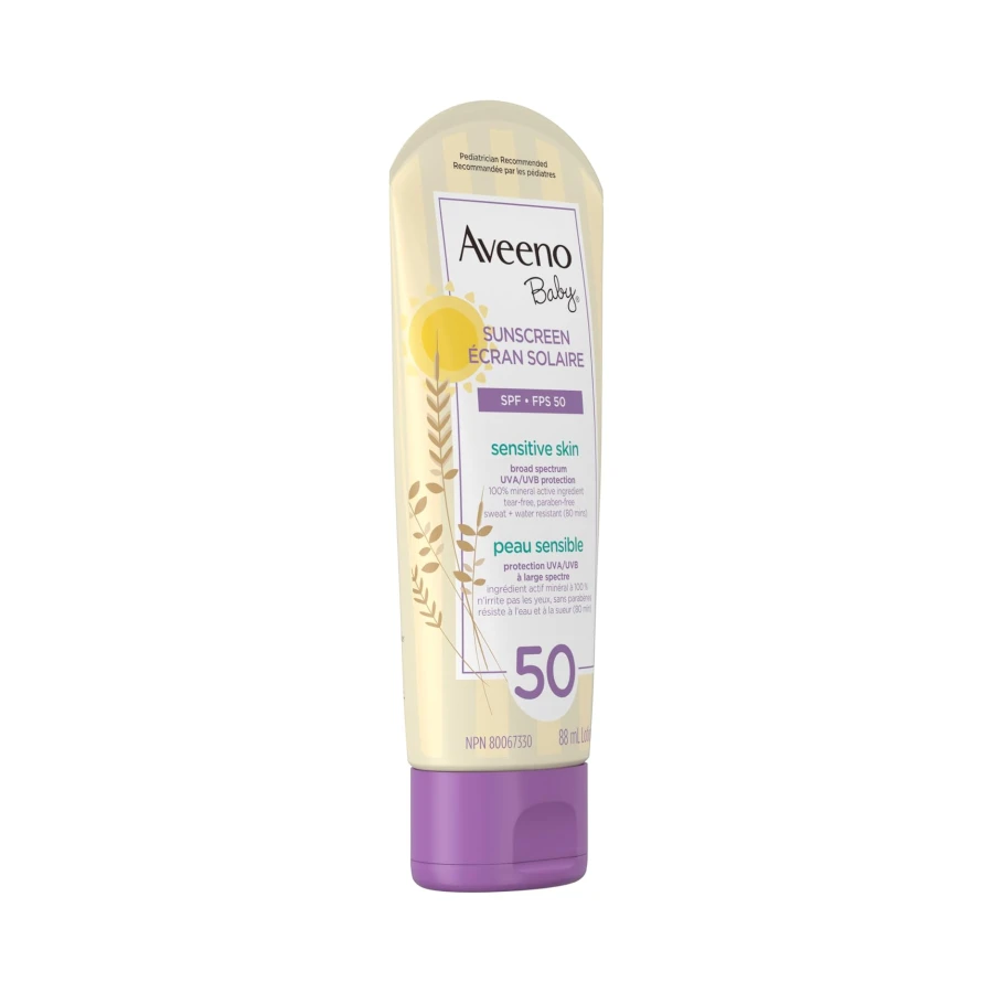 Aveeno Baby Mineral Sunscreen Lotion SPF 50-100% Naturally Sourced Zinc Oxide for Sensitive Skin - Water Resistant - 88 mL