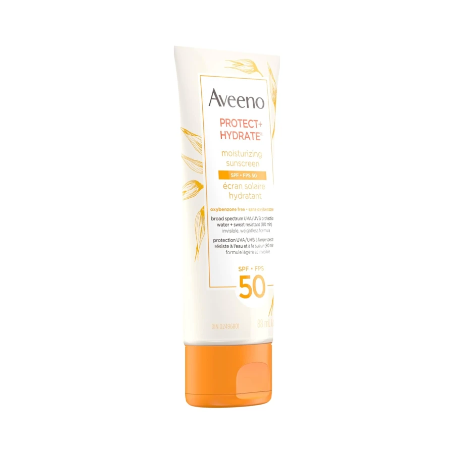 Aveeno Protect & Hydrate Face Sunscreen Lotion SPF 50 - Broad Spectrum UVA/UVB Protection with Oat Formula - Water Resistant, Non-Comedogenic Moisturizing Cream for Sensitive Skin, 88 mL