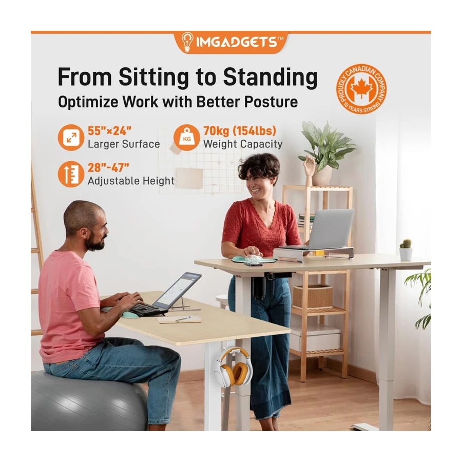 IMGadgets Electric Standing Desk 55x24 Inches Height Adjustable Desk
