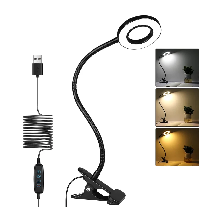 iVict Desk Lamp, Eye Protection Clip on Ring Light, 48 LEDs USB Clip Light with 3 Color Modes