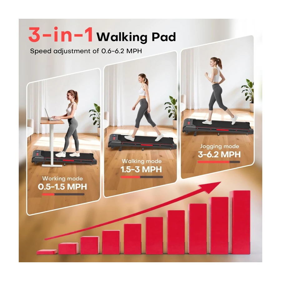 Walking Pad, FOUSAE 3 in 1 Max 6.2 MPH Treadmill for Home with Double Frame