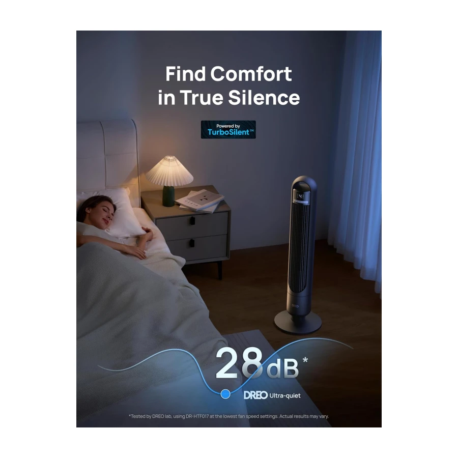 DREO Tower Fan for Bedroom, 90° Oscillating Standing Fans for Room with 4 Speeds, 3 Modes, 28dB Quiet for Sleep