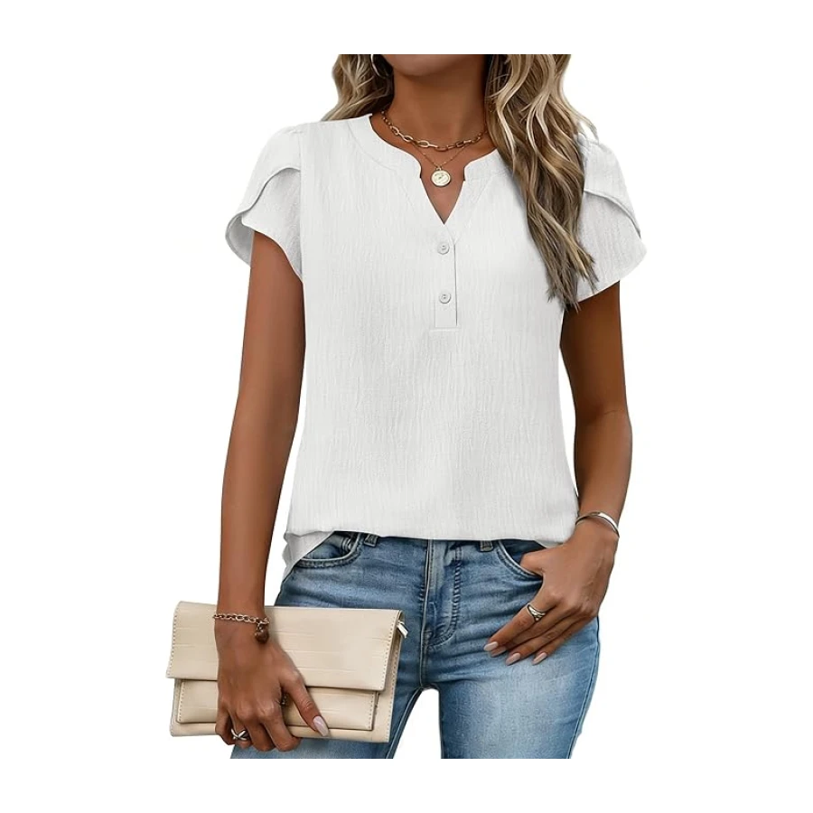Zeagoo Womens Summer Tops Textured Cap Short Sleeve Shirts Business Dressy Casual Blouse Spring Clothes