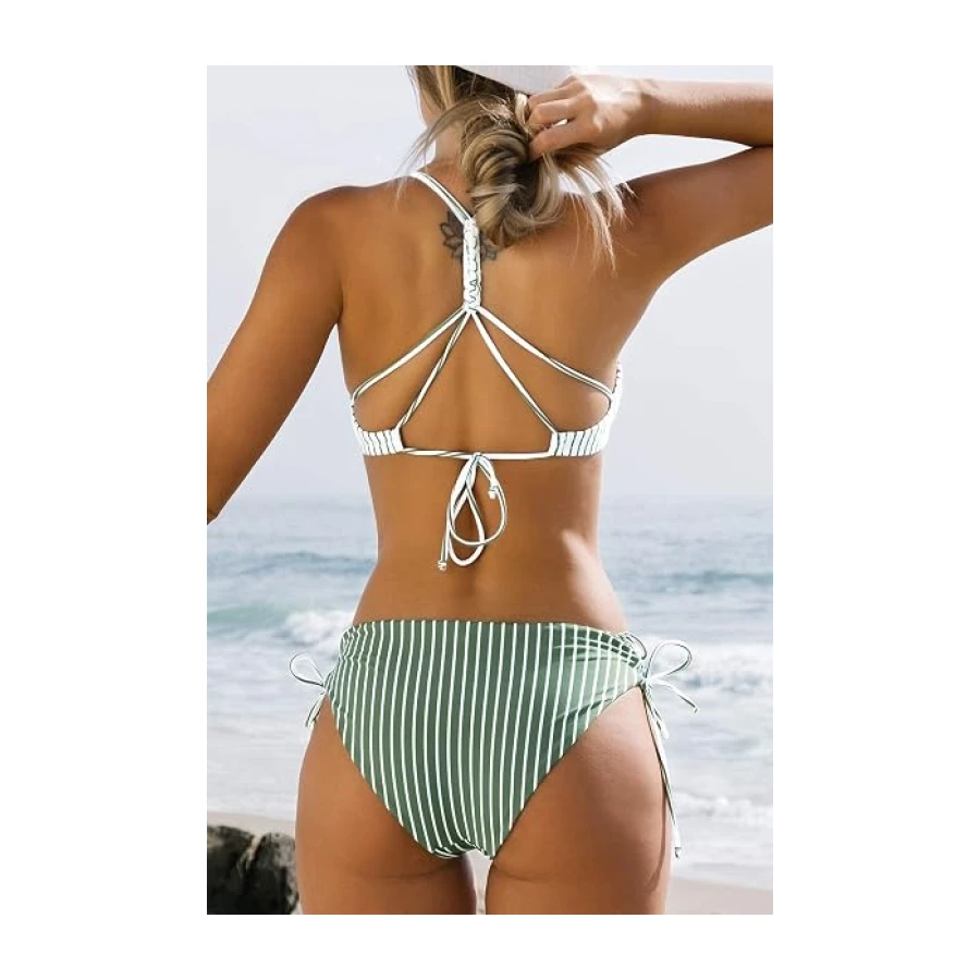 CUPSHE Women's Back Braided Straps Reversible Bottem Strappy Lace Up Bikini Sets