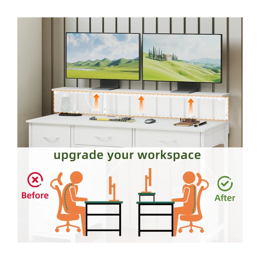 Somdot 39.4" Computer Desk with 6 Drawers, Small Home Office Desk, White