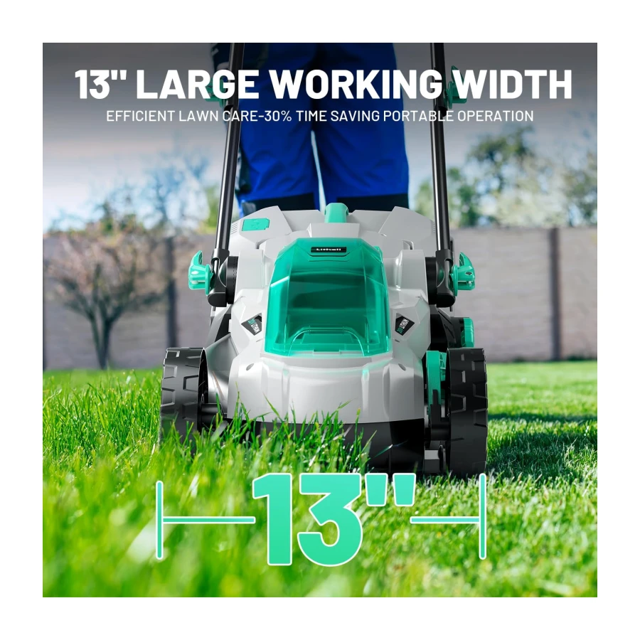 Litheli Cordless Lawn Mower 13 Inch, 5 Heights, 20V Battery Lawnmower for Garden, Yard and Farm, with Brushless Motor, 4.0Ah Battery & Charger Included