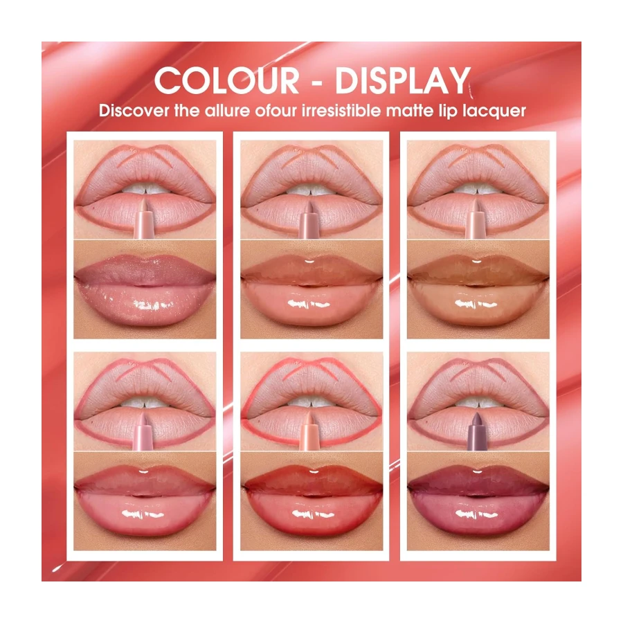 Matte Lip Liner Lip Oil Set, Lip Makeup Set Natural Smooth