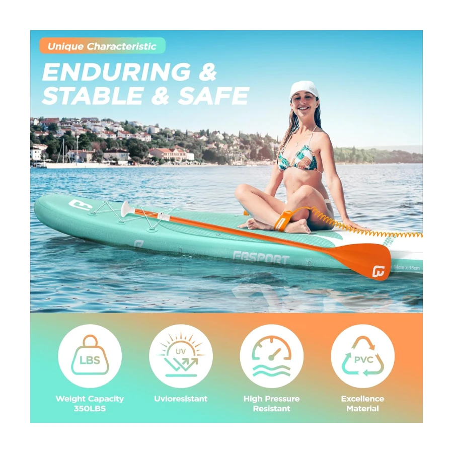 Premium Inflatable Stand Up Paddle Board Inflatable(6 inches Thick) with Durable SUP Accessories & Carry Bag | Wide Stance, Surf Control, Non-Slip Deck, Leash, Paddle and Pump for Youth & Adult