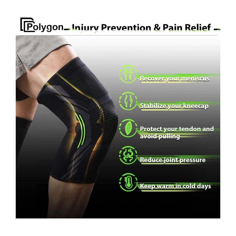 Polygon Knee Support Brace 2 Pack, Knee Compression Sleeve for Running, Arthritis, ACL, Meniscus Tear, Sports