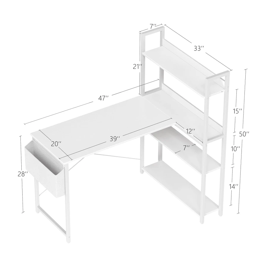Treesland 47 Inch Computer Desk with Bookshelf, Corner Desk with Storage, L Shaped Desk, Home Office Desks