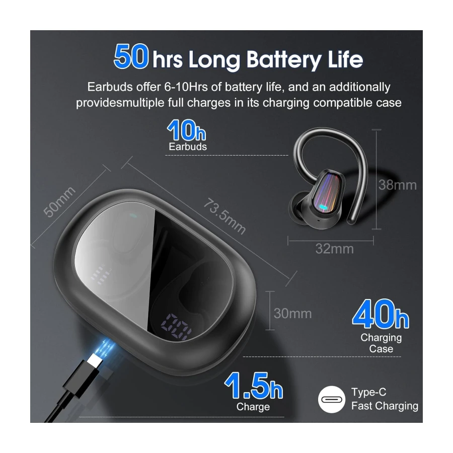 Wireless Earbuds, 50H Bluetooth 5.4 Headphones Sport, HiFi Stereo Sound