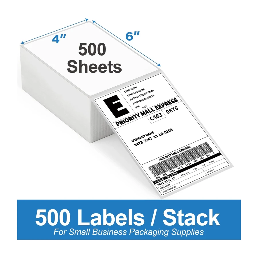 4x6 Thermal Labels 500/Stack, Shipping Thermal Labels 4x6 Fanfold Compatible with Rollo, Zebra, MUNBYN Printers