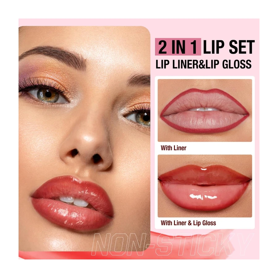 Matte Lip Liner Lip Oil Set, Lip Makeup Set Natural Smooth