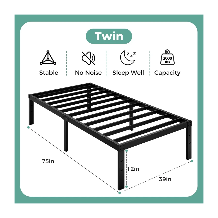 14 Inch Twin Size Bed Frame with Underbed Storage