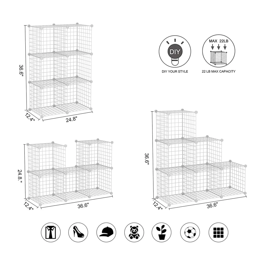 C&AHOME Wire Cube Storage, 6-Cube Storage Shelves Closet Organizer, White