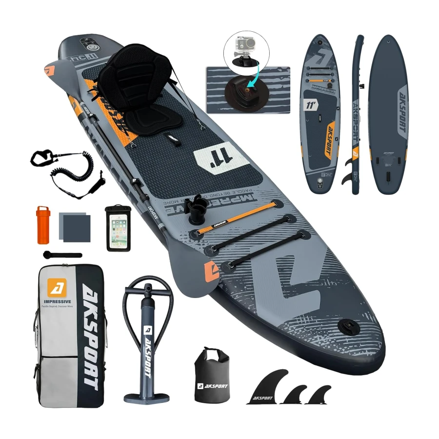AKSPORT 11' Inflatable Stand-Up Paddle Board with Upgraded SUP Accessories Kit | Extra Wide 34" Design | Non-Slip Deck | Premium SUP Board for Adults & Youth of All Levels