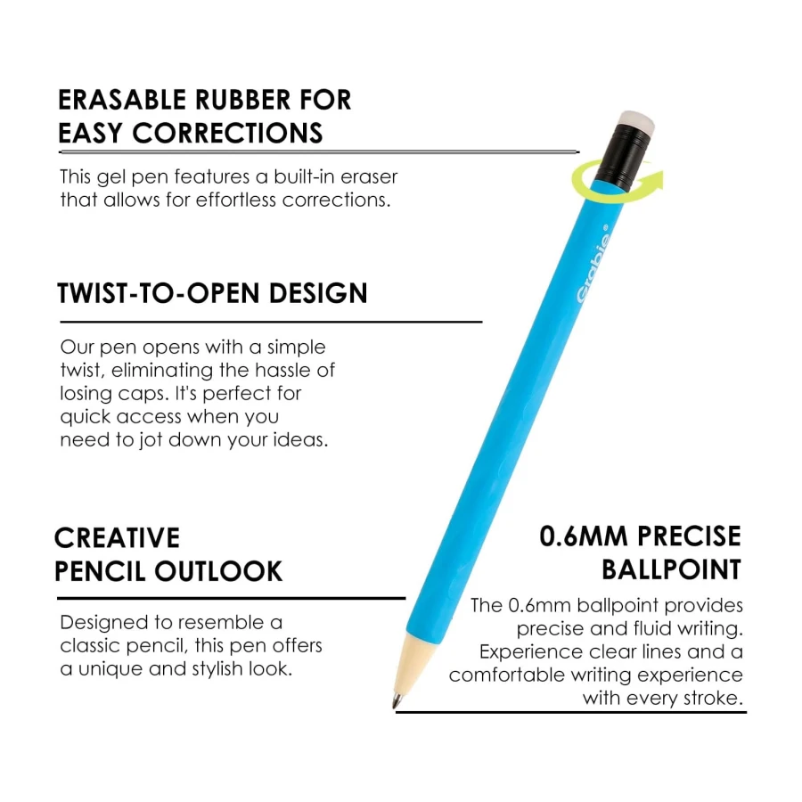 Grabie Erasable Gel Pens, 9 Medium Point 0.7 mm Pens