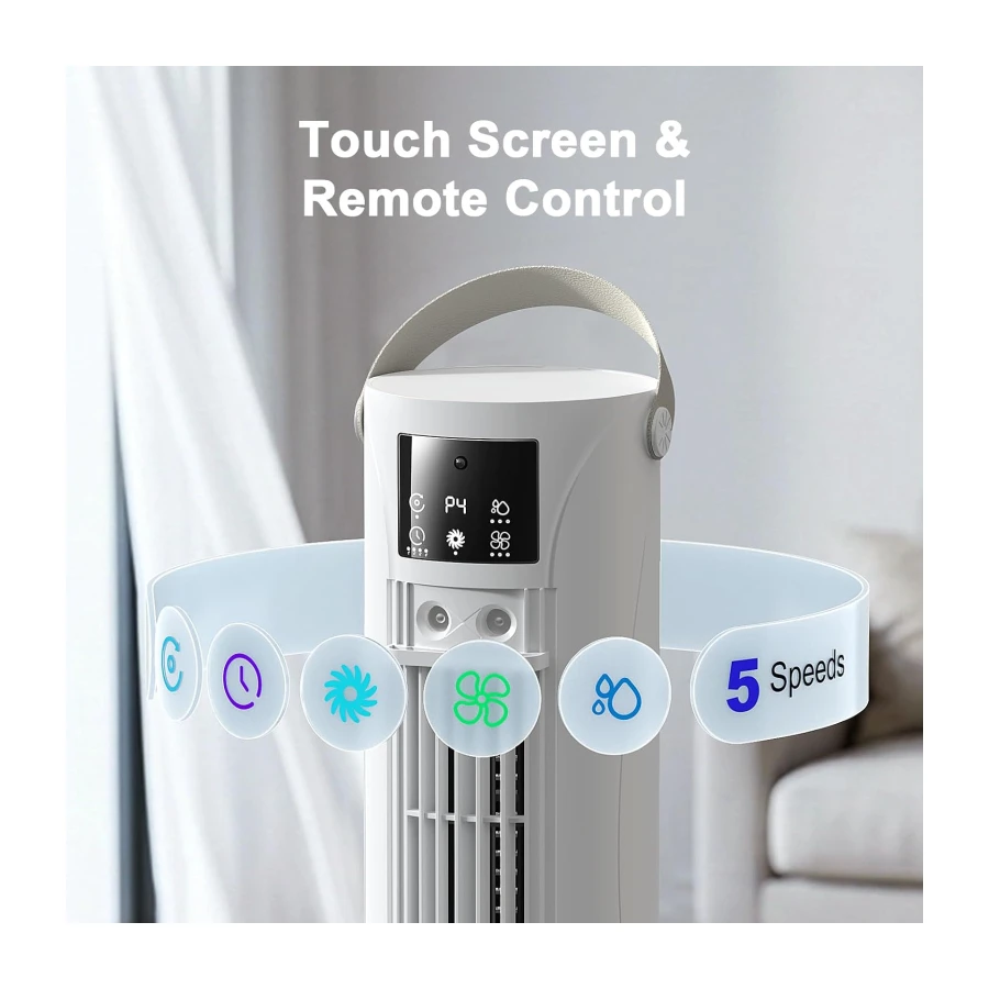 Portable Air Conditioner, 120 °rotating tower fan,Portable AC for 3 wind speeds, Storm mode, 8H timing, Evaporative Air Cooler with remote control,750ML water tank, spray, cooling fan for home - white