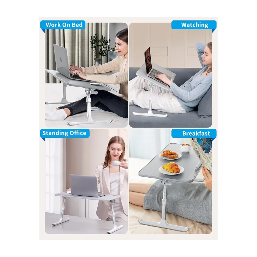 SAIJI Leather Lap Desk Laptop Bed Tray Table, Adjustable Laptop Stand for Bed