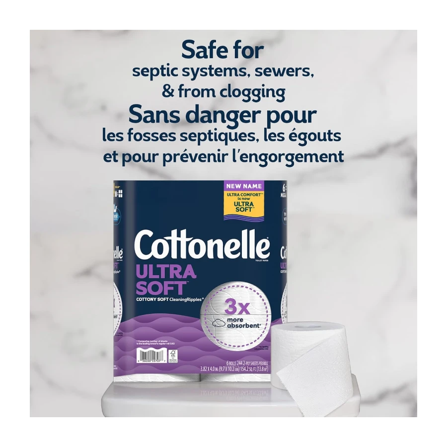 Cottonelle Toilet Paper, 12 Mega Rolls = 48 Regular Rolls, Ultra Soft (Formerly Ultra Comfort), Soft Bathroom Tissue